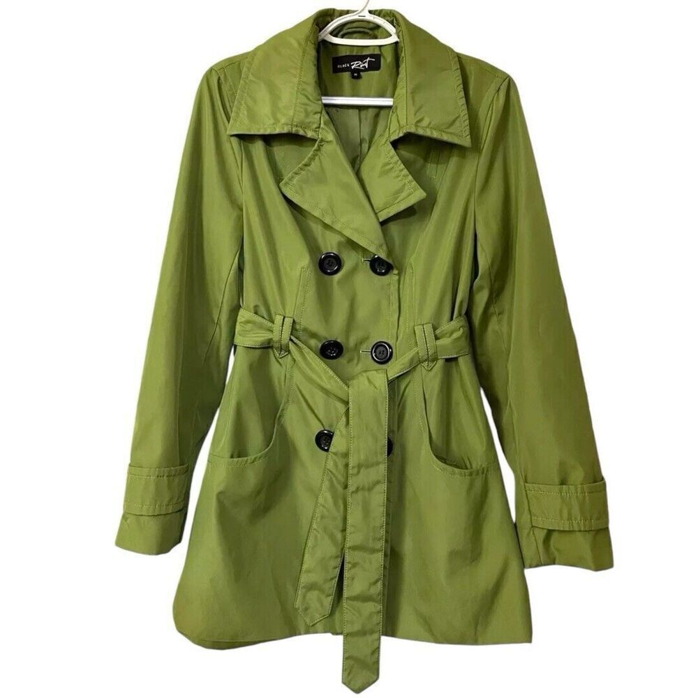 Black Rivet Double Breasted Trench Coat Tie Waisted size M pea green Jacket